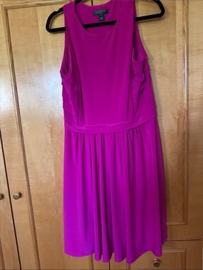 Lauren Ralph Lauren Vibrant Fuchsia Midi Dress with Pleated Skirt